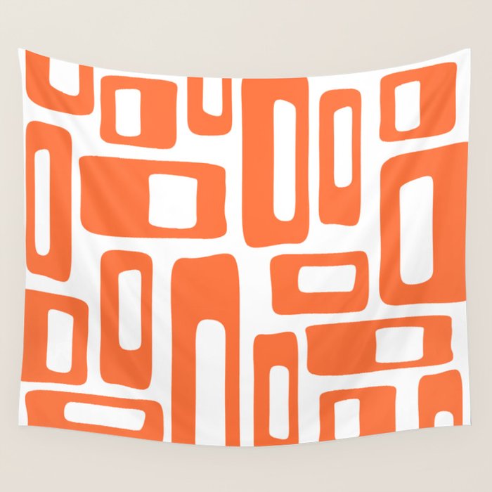 Retro Mid Century Modern Abstract Pattern 336 Orange Wall Tapestry