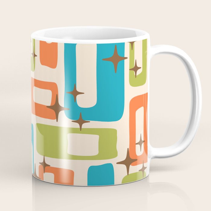 Retro Mid Century Modern Abstract Pattern 921 Googie Orange Chartreuse Turquoise Coffee Mug