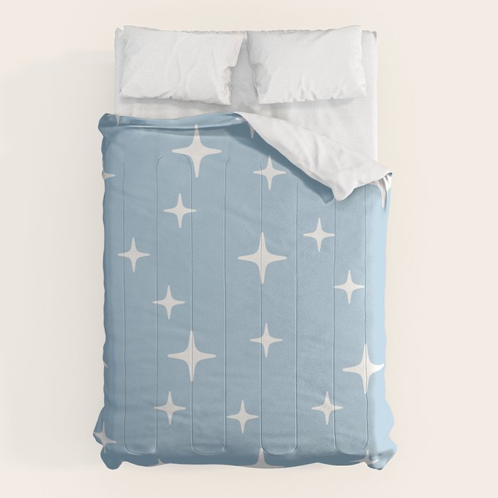 Mid Century Modern Star Pattern 443 Pale Blue Comforter