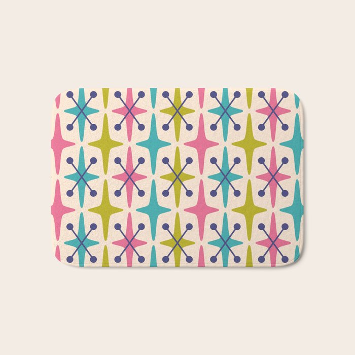 Mid Century Modern Abstract Starburst Pattern 942 Populuxe Pink Green And Blue Bath Mat