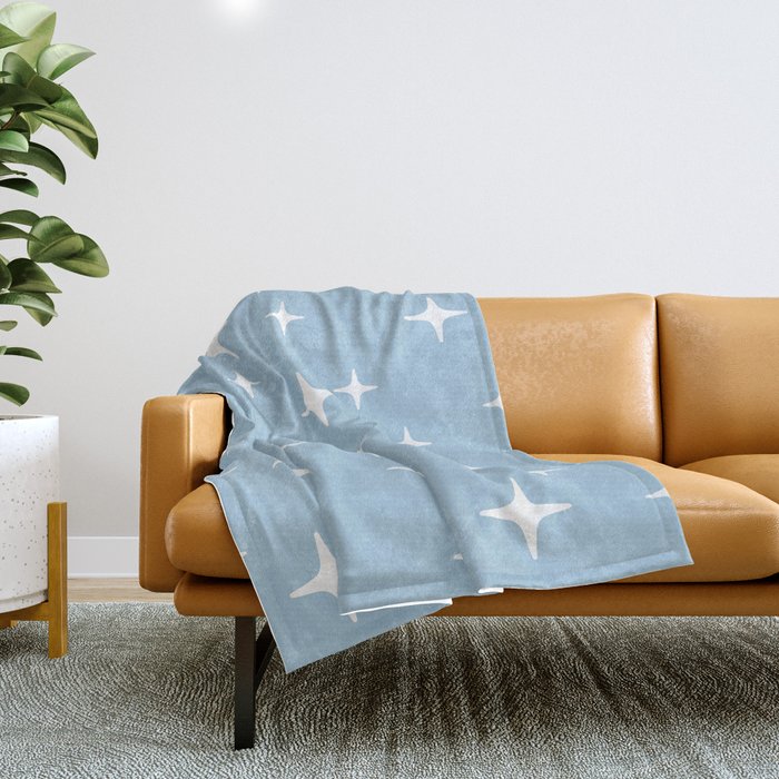 Mid Century Modern Star Pattern 443 Pale Blue Throw Blanket