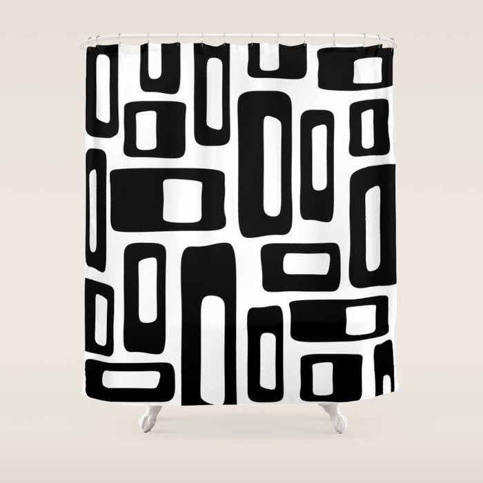 Retro Mid Century Modern Abstract Pattern 336 Black And White Shower Curtain