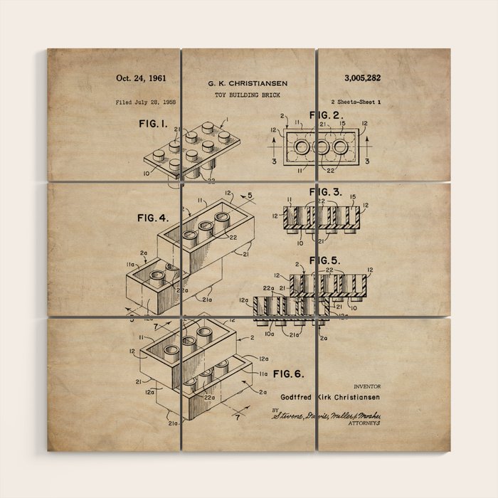Legos Patent - Legos Brick Art - Antique Wood Wall Art