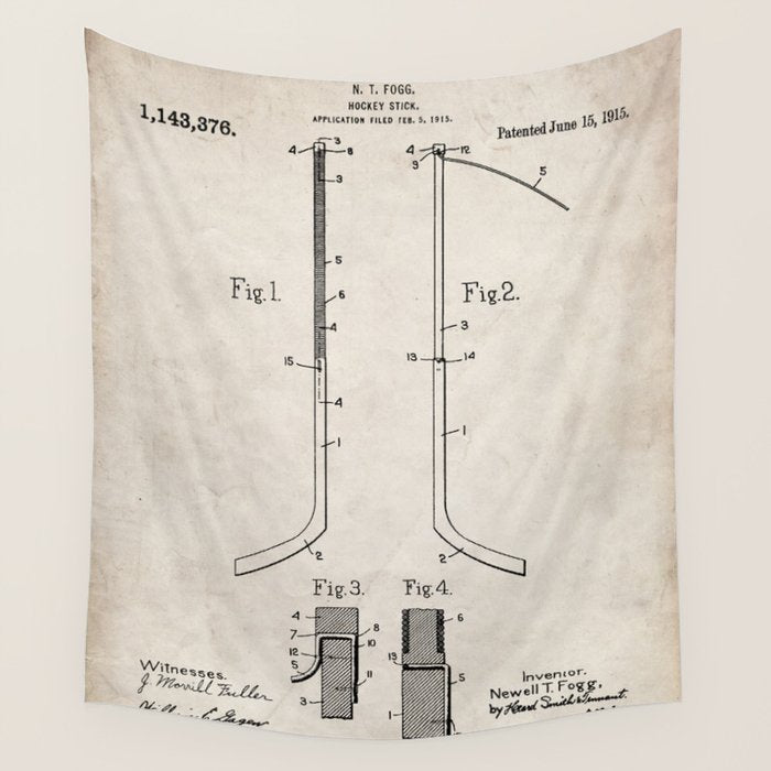 Ice Hockey Stick Patent - Ice Hockey Art - Antique Wall Tapestry