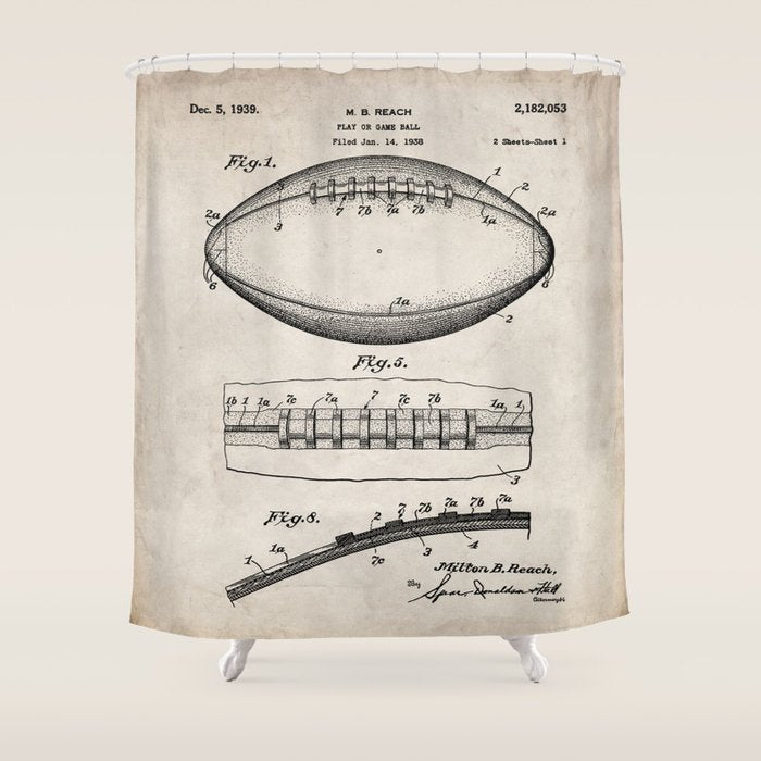 Football Patent - American Football Art - Antique Shower Curtain