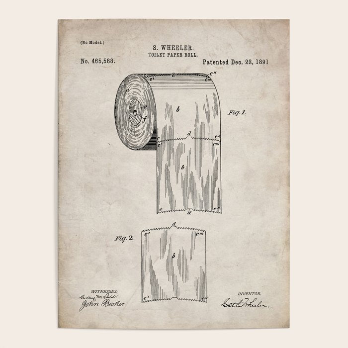 Toilet Paper Patent - Bathroom Art - Antique Poster