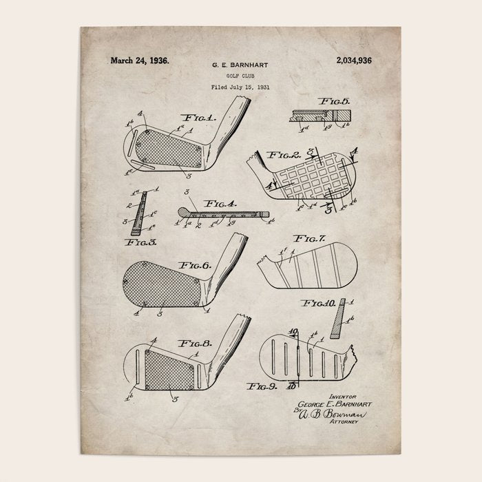Golf Clubs Patent - Golfing Art - Antique Poster
