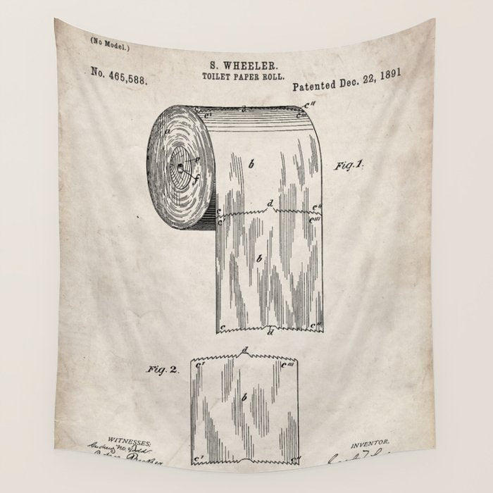 Toilet Paper Patent - Bathroom Art - Antique Wall Tapestry