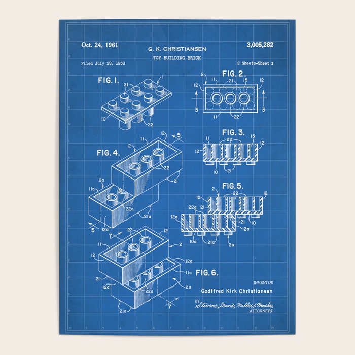 Legos Patent - Legos Brick Art - Blueprint Poster