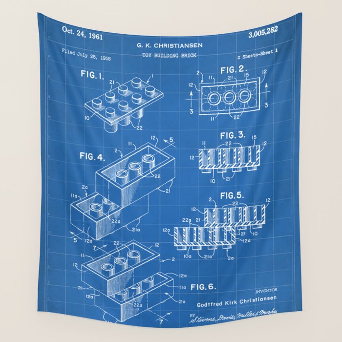Legos Patent - Legos Brick Art - Blueprint Wall Tapestry