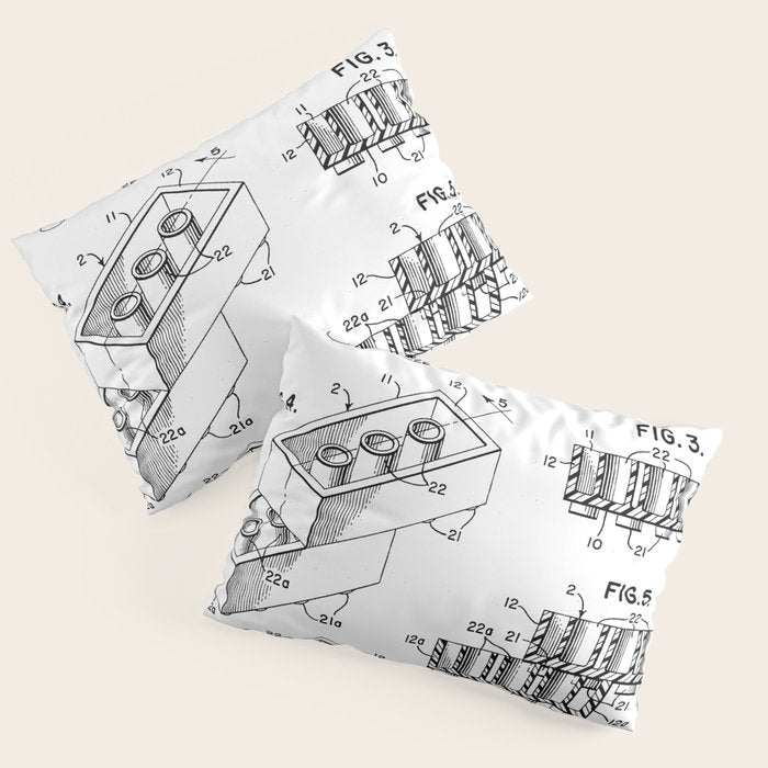 Legos Patent - Legos Brick Art - Black And White Pillow Sham