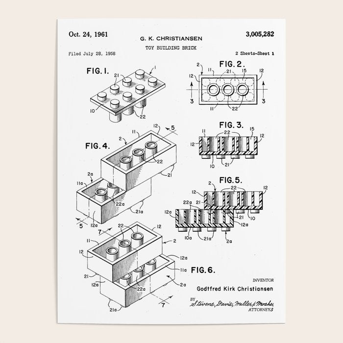 Legos Patent - Legos Brick Art - Black And White Poster