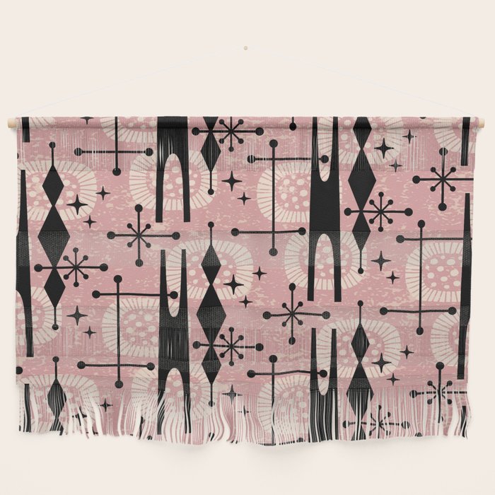 Retro Atomic Mid Century Pattern 771 Dusty Rose Wall Hanging