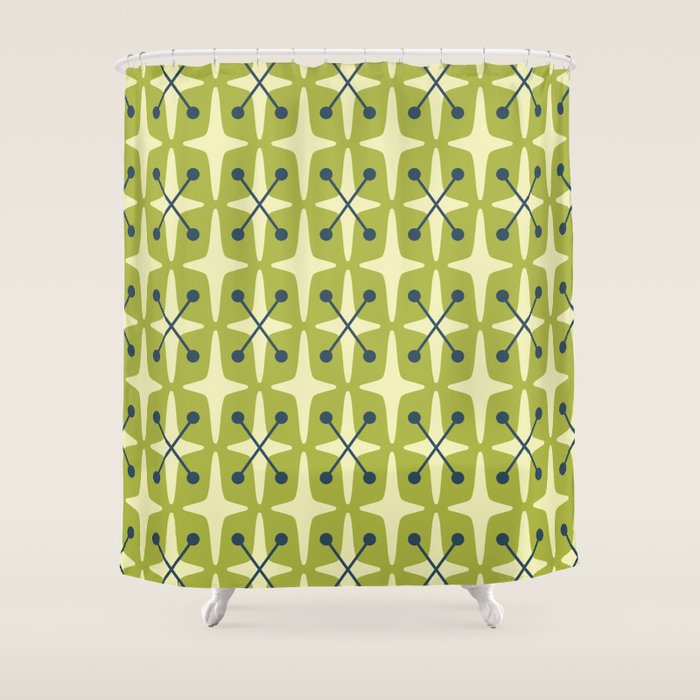 Mid Century Modern Atomic Starburst Pattern 541 Green Shower Curtain
