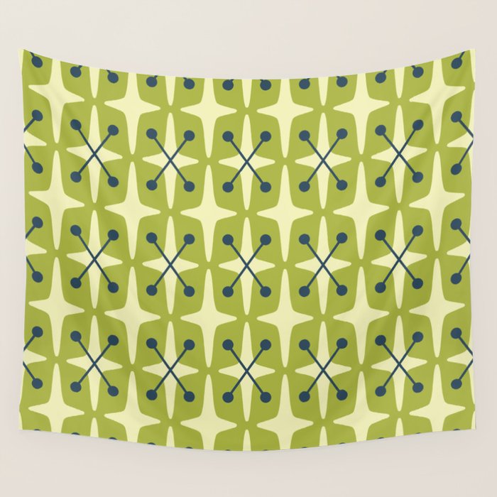 Mid Century Modern Atomic Starburst Pattern 541 Green Wall Tapestry