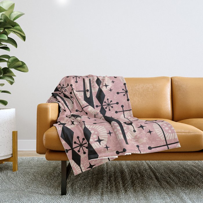 Retro Atomic Mid Century Pattern 771 Dusty Rose Throw Blanket