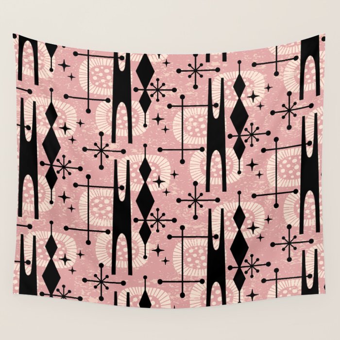 Retro Atomic Mid Century Pattern 771 Dusty Rose Wall Tapestry