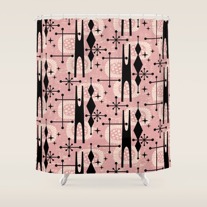 Retro Atomic Mid Century Pattern 771 Dusty Rose Shower Curtain