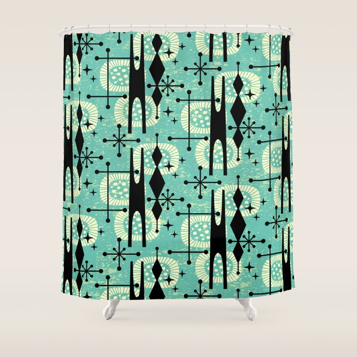 Retro 1950s Style Mid Century Modern 771 Mid Mod Turquoise Shower Curtain