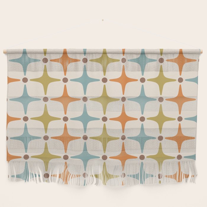 Mid Century Modern Star Pattern 817 Orange Brown Blue And Olive Green Wall Hanging
