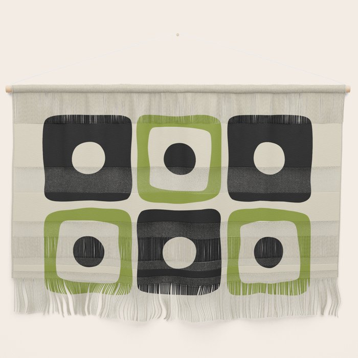 Mid Century Modern Scandinavian Pattern 592 Black And Chartreuse Wall Hanging