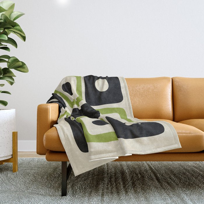 Mid Century Modern Scandinavian Pattern 592 Black And Chartreuse Throw Blanket