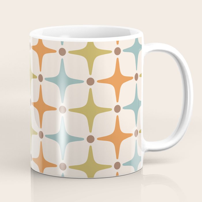 Mid Century Modern Star Pattern 817 Orange Brown Blue And Olive Green Coffee Mug