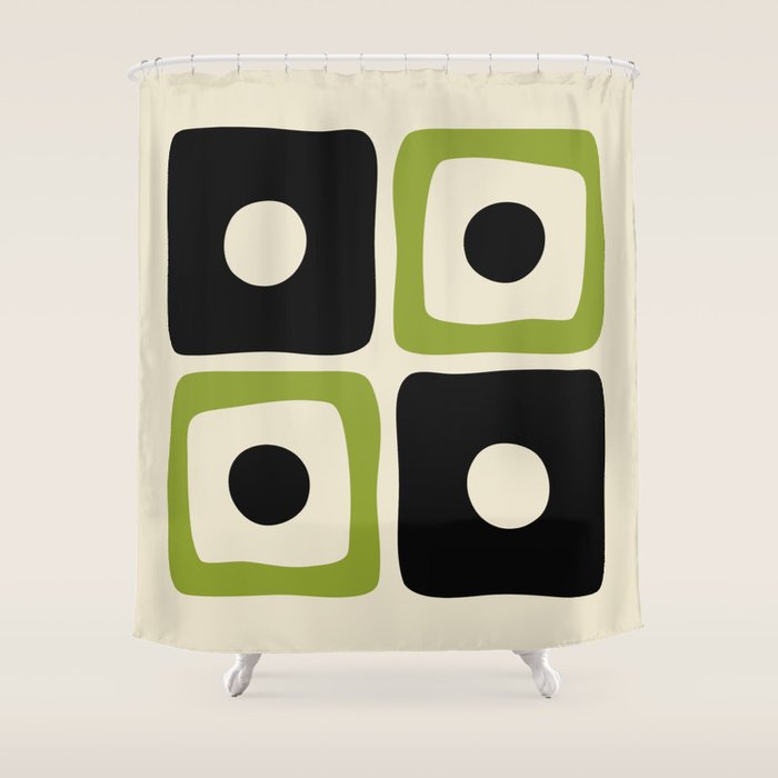 Mid Century Modern Scandinavian Pattern 592 Black And Chartreuse Shower Curtain
