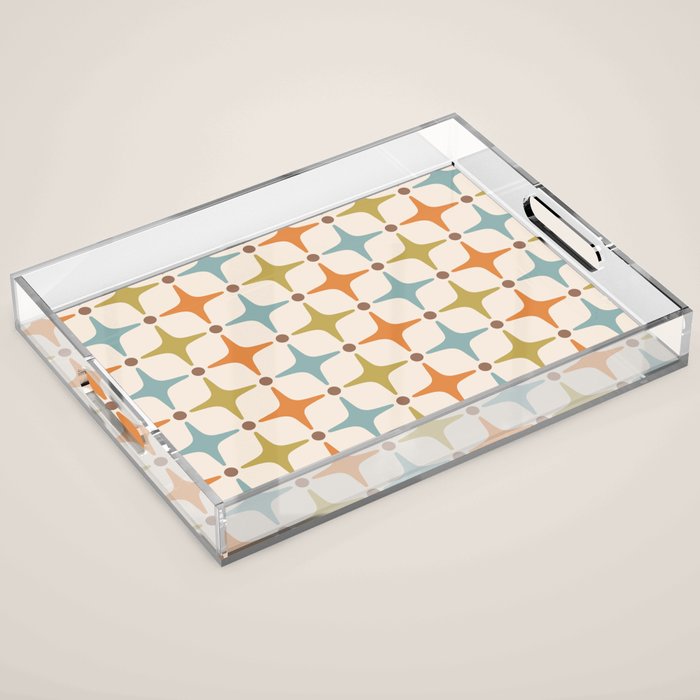 Mid Century Modern Star Pattern 817 Orange Brown Blue And Olive Green Acrylic Tray