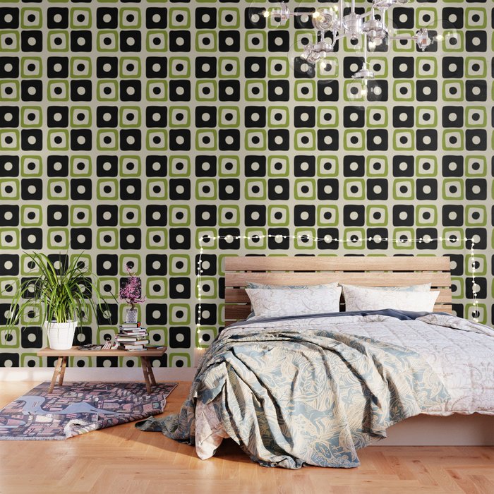 Mid Century Modern Scandinavian Pattern 592 Black And Chartreuse Wallpaper