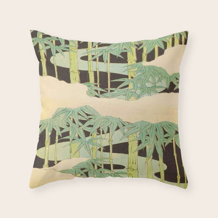 Shin-Bijutsukai â Japanese Design Bamboo At Night Throw Pillow