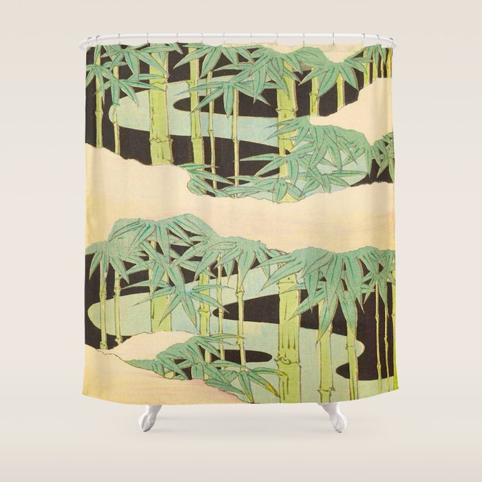 Shin-Bijutsukai â Japanese Design Bamboo At Night Shower Curtain