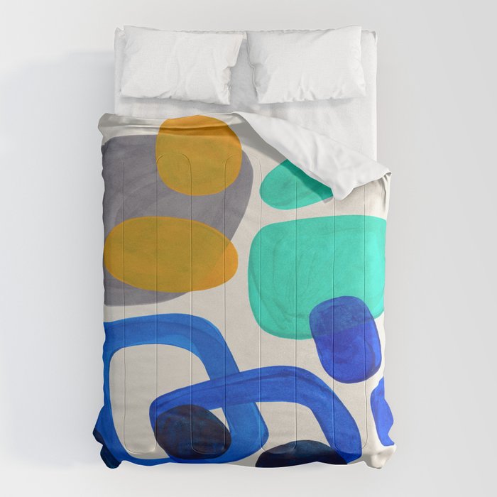 Mid Century Modern Abstract Minimalist Fun Colorful Shapes Marine Green Retro Vintage Fun Shapes Comforter