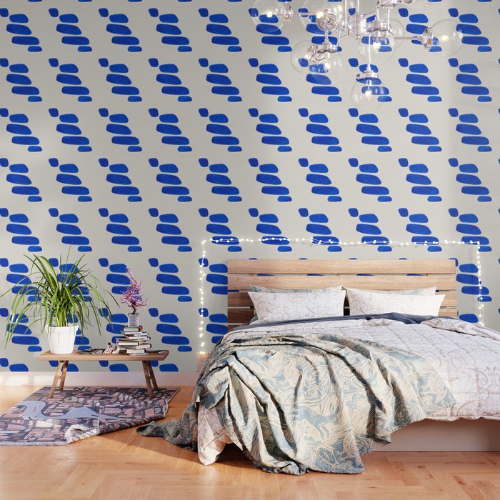 Minimalist Modern Mid Century Colorful Abstract Shapes Phthalo Blue Native Pebbles Stacked Wallpaper