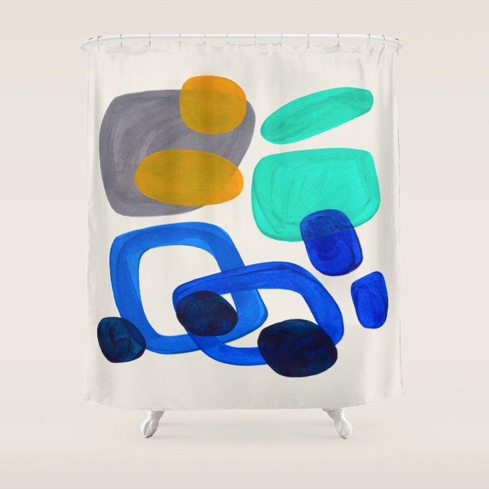 Mid Century Modern Abstract Minimalist Fun Colorful Shapes Marine Green Retro Vintage Fun Shapes Shower Curtain