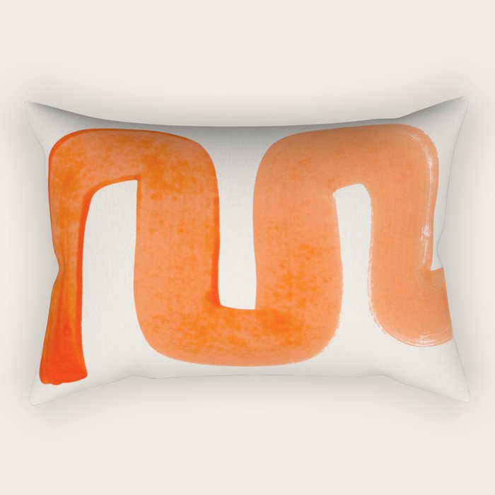 Mid Century Modern Abstract Minimalist Abstract Vintage Retro Orange Watercolor Brush Strokes Rectangular Pillow