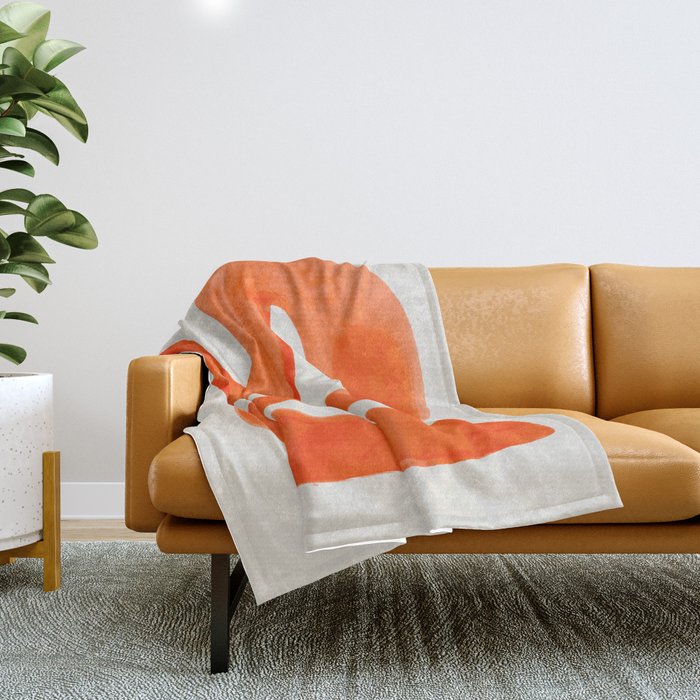 Mid Century Modern Abstract Minimalist Abstract Vintage Retro Orange Watercolor Brush Strokes Throw Blanket