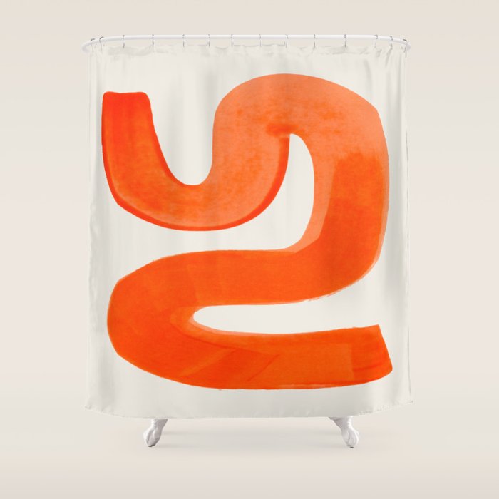 Mid Century Modern Abstract Minimalist Abstract Vintage Retro Orange Watercolor Brush Strokes Shower Curtain
