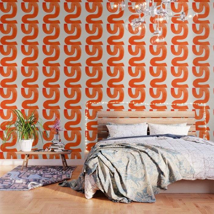 Mid Century Modern Abstract Minimalist Abstract Vintage Retro Orange Watercolor Brush Strokes Wallpaper