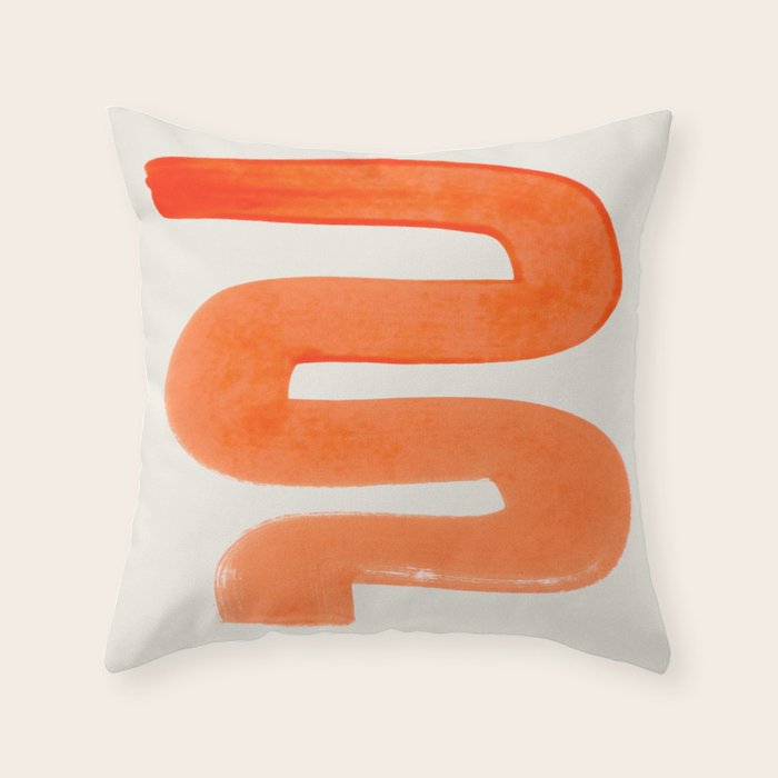 Mid Century Modern Abstract Minimalist Abstract Vintage Retro Orange Watercolor Brush Strokes Throw Pillow