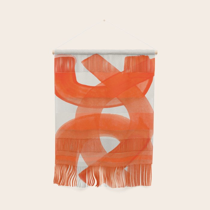Mid Century Modern Abstract Painting Orange Watercolor Brush Strokes Wall Hanging