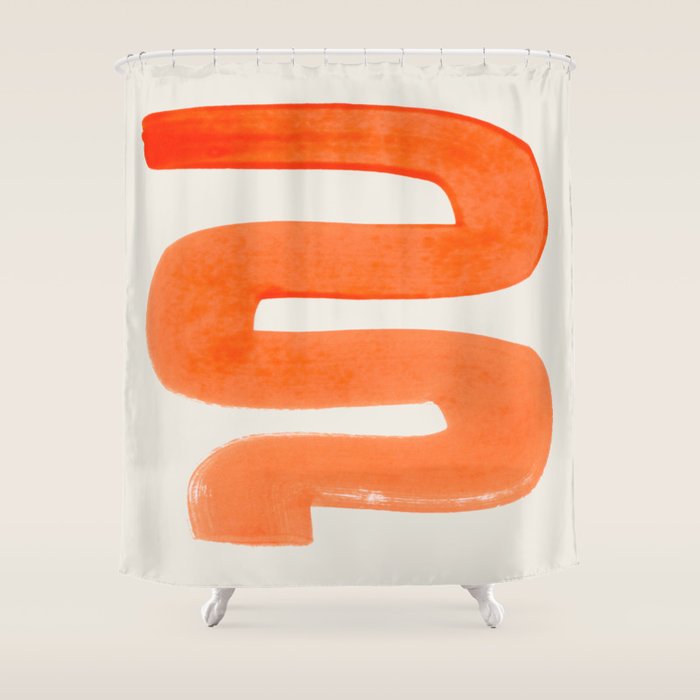 Mid Century Modern Abstract Minimalist Abstract Vintage Retro Orange Watercolor Brush Strokes Shower Curtain