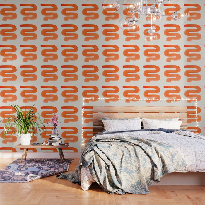 Mid Century Modern Abstract Minimalist Abstract Vintage Retro Orange Watercolor Brush Strokes Wallpaper