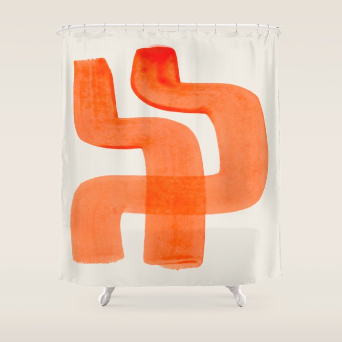 Mid Century Modern Abstract Minimalist Abstract Vintage Retro Orange Watercolor Brush Strokes Shower Curtain