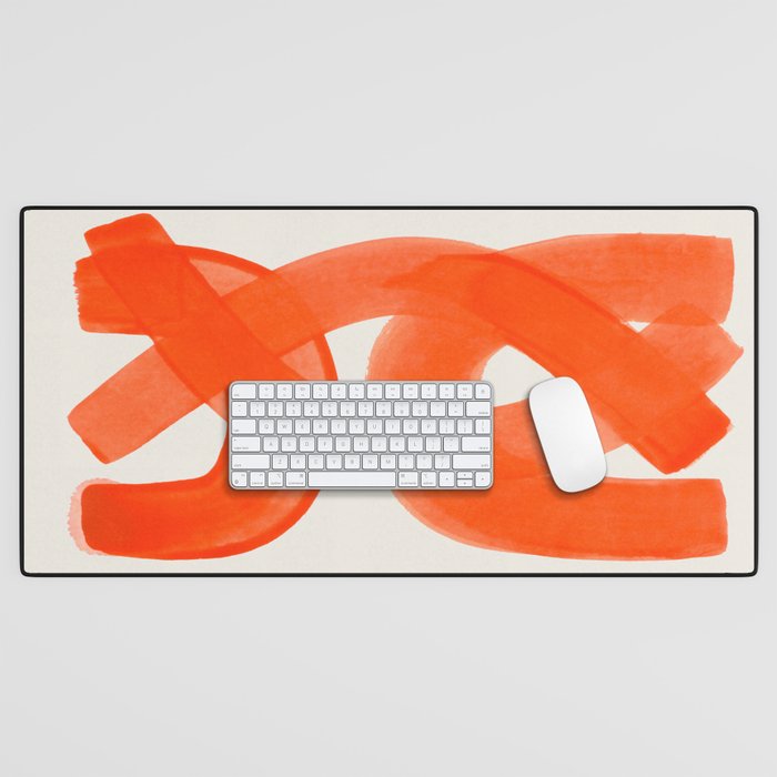 Mid Century Modern Abstract Painting Orange Watercolor Brush Strokes Desk Mat
