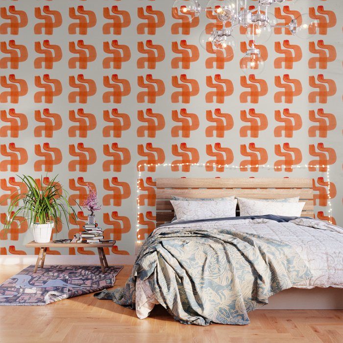 Mid Century Modern Abstract Minimalist Abstract Vintage Retro Orange Watercolor Brush Strokes Wallpaper