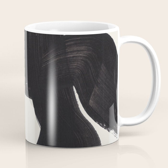 Mid Century Modern Minimalist Abstract Art Brush Strokes Black & White Ink Art Maze Coffee Mug