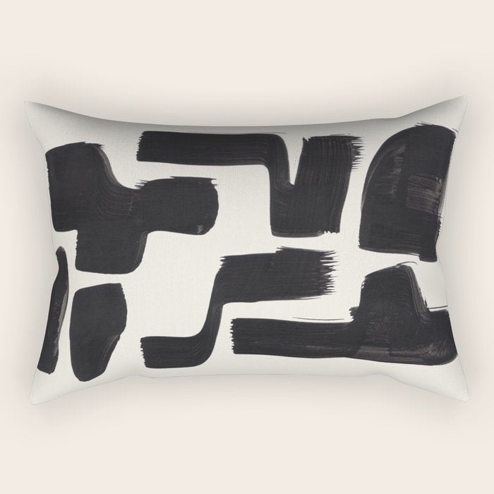 Mid Century Modern Minimalist Abstract Art Brush Strokes Black & White Ink Art Shapes Rectangular Pillow