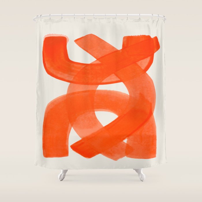 Mid Century Modern Abstract Painting Orange Watercolor Brush Strokes Shower Curtain