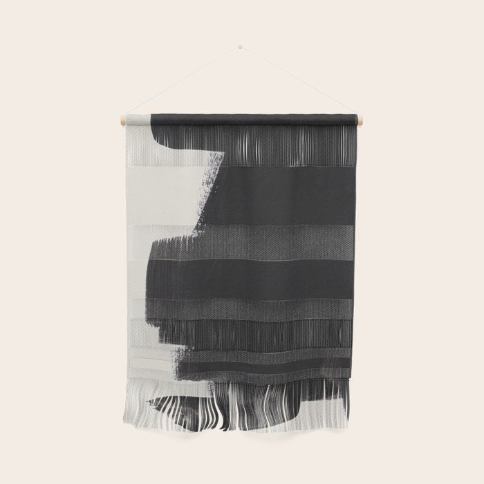 Mid Century Modern Minimalist Abstract Art Brush Strokes Black & White Ink Art Colorfield Wall Hanging
